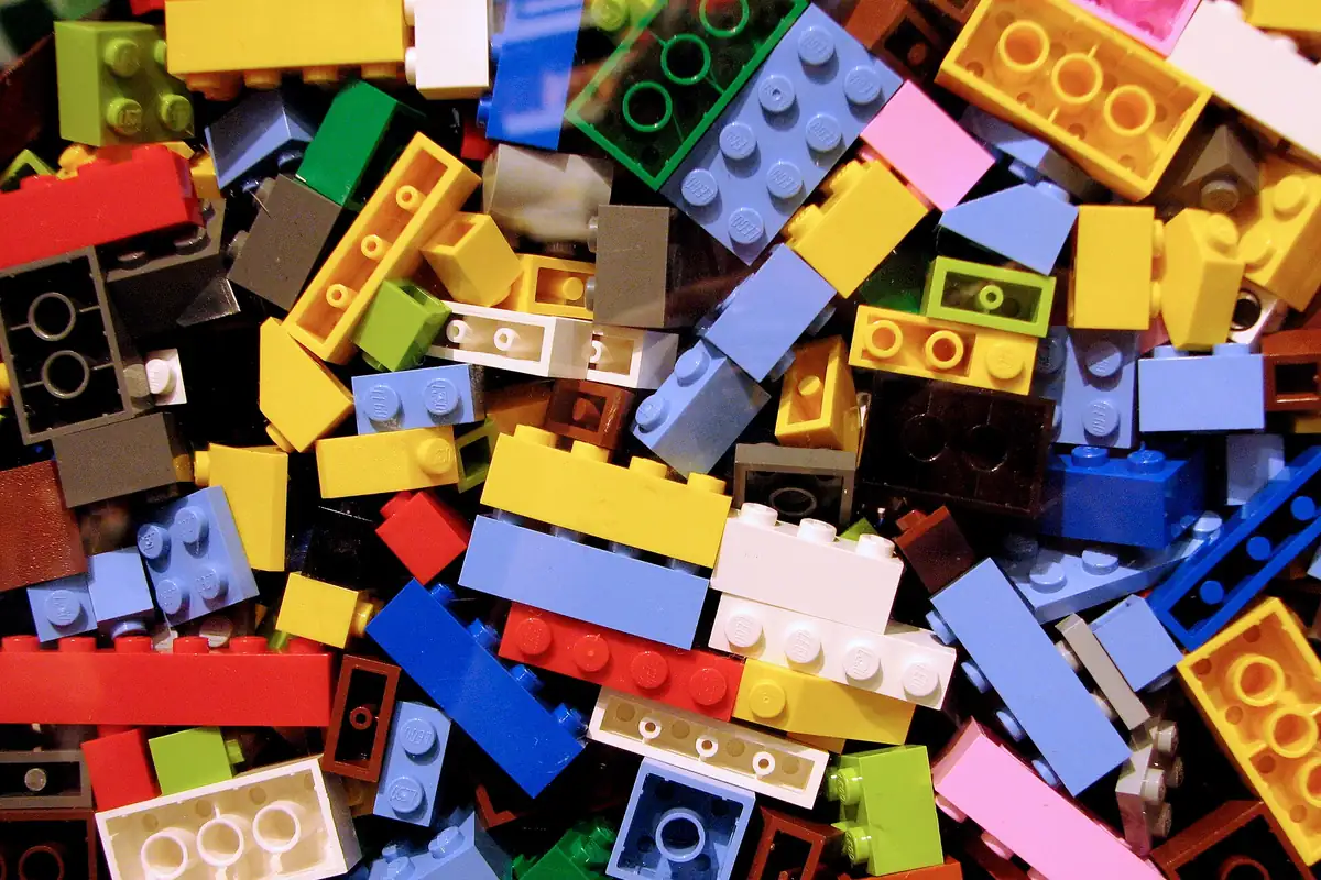 A pile of colourful building bricks